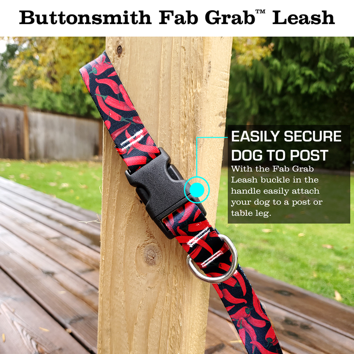 Chili Peppers Black Fab Grab Leash - Made in USA