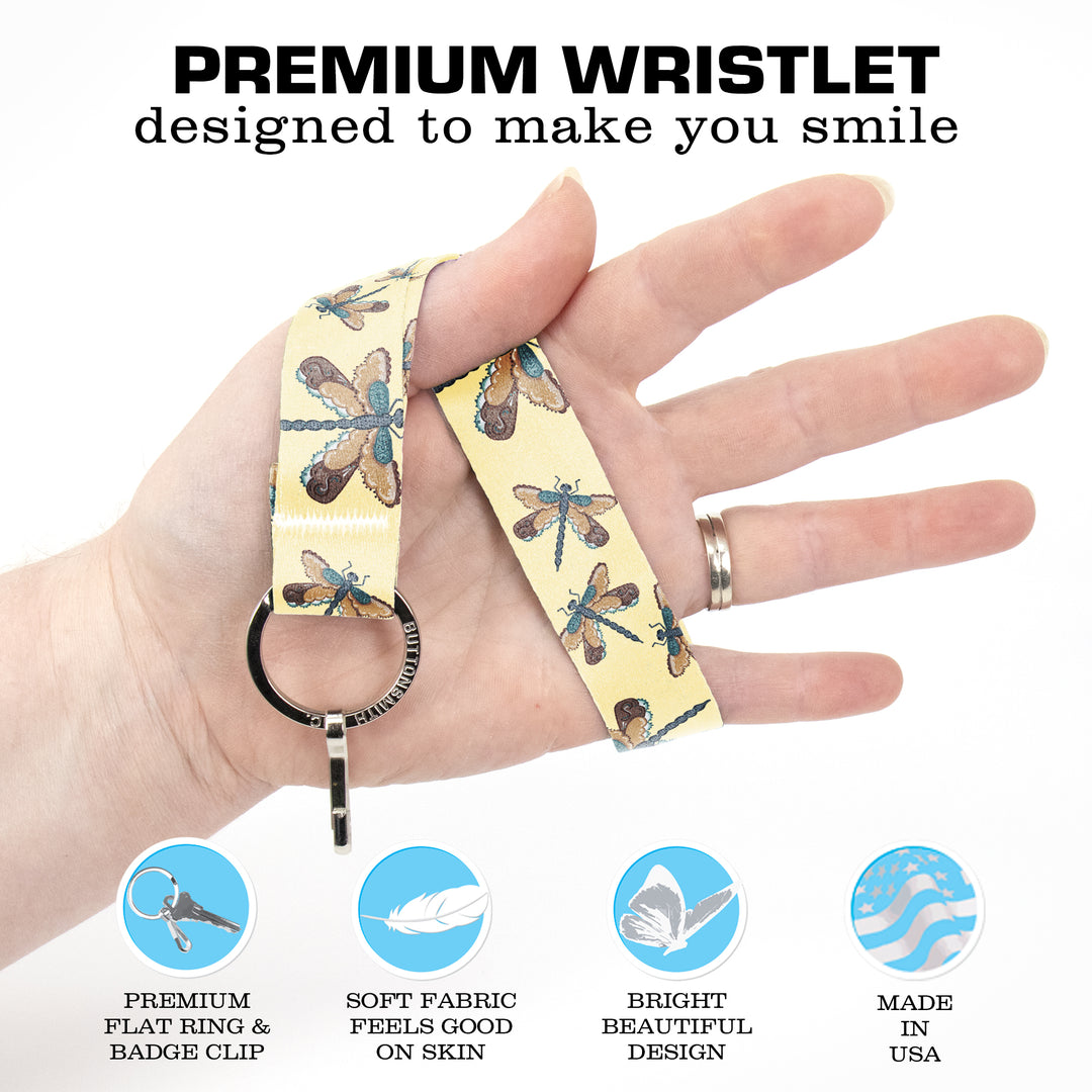 Buttonsmith Dragonflies Wristlet Key Chain Lanyard - Short Length with Flat Key Ring and Clip - Based on Rebecca McGovern Art - Officially Licensed - Made in the USA - Buttonsmith Inc.