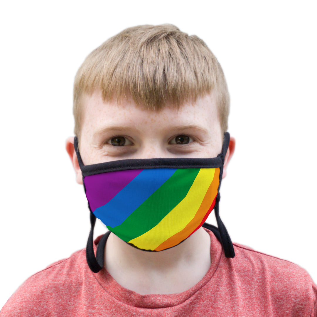 Buttonsmith Rainbow Flag Youth Adjustable Face Mask with Filter Pocket - Made in the USA - Buttonsmith Inc.