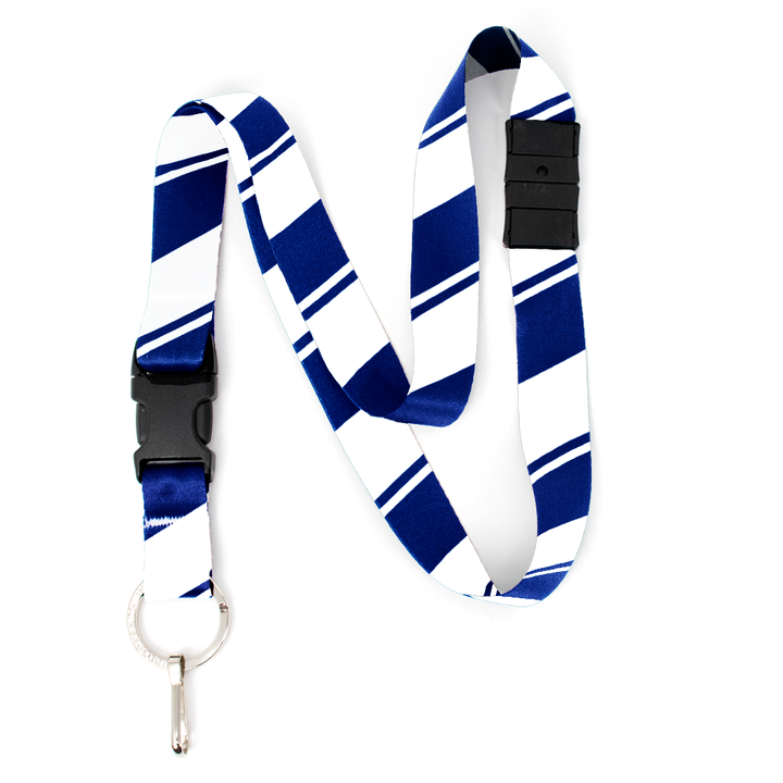 Blue White Stripes Breakaway Lanyard - with Buckle and Flat Ring - Made in the USA