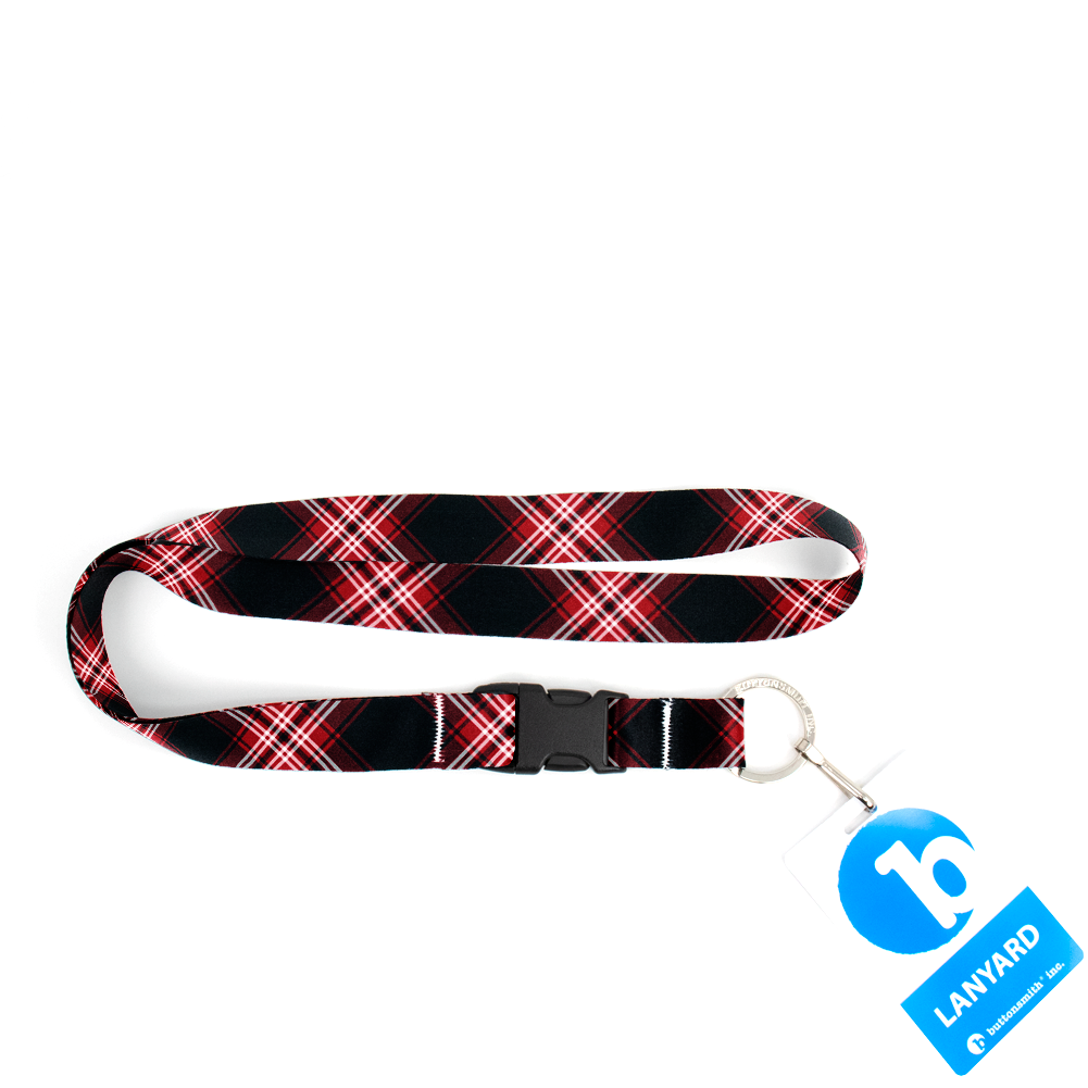 Tweedside Red Plaid Premium Lanyard - with Buckle and Flat Ring - Made in the USA