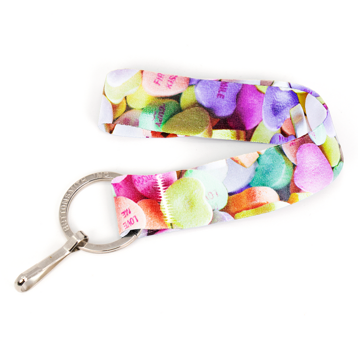 Conversation Hearts Wristlet Lanyard - Short Length with Flat Key Ring and Clip - Made in the USA