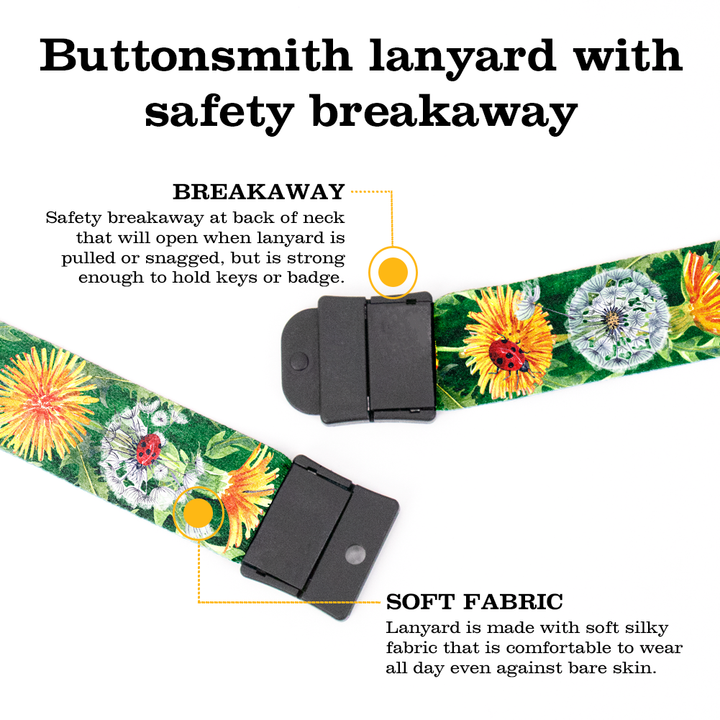 Dandelion Wishes Breakaway Lanyard - with Buckle and Flat Ring - Made in the USA