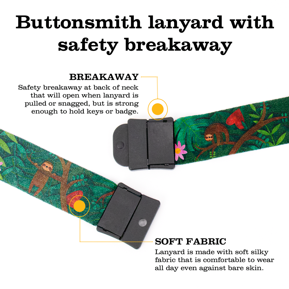 Happy Sloths Breakaway Lanyard - with Buckle and Flat Ring - Made in the USA