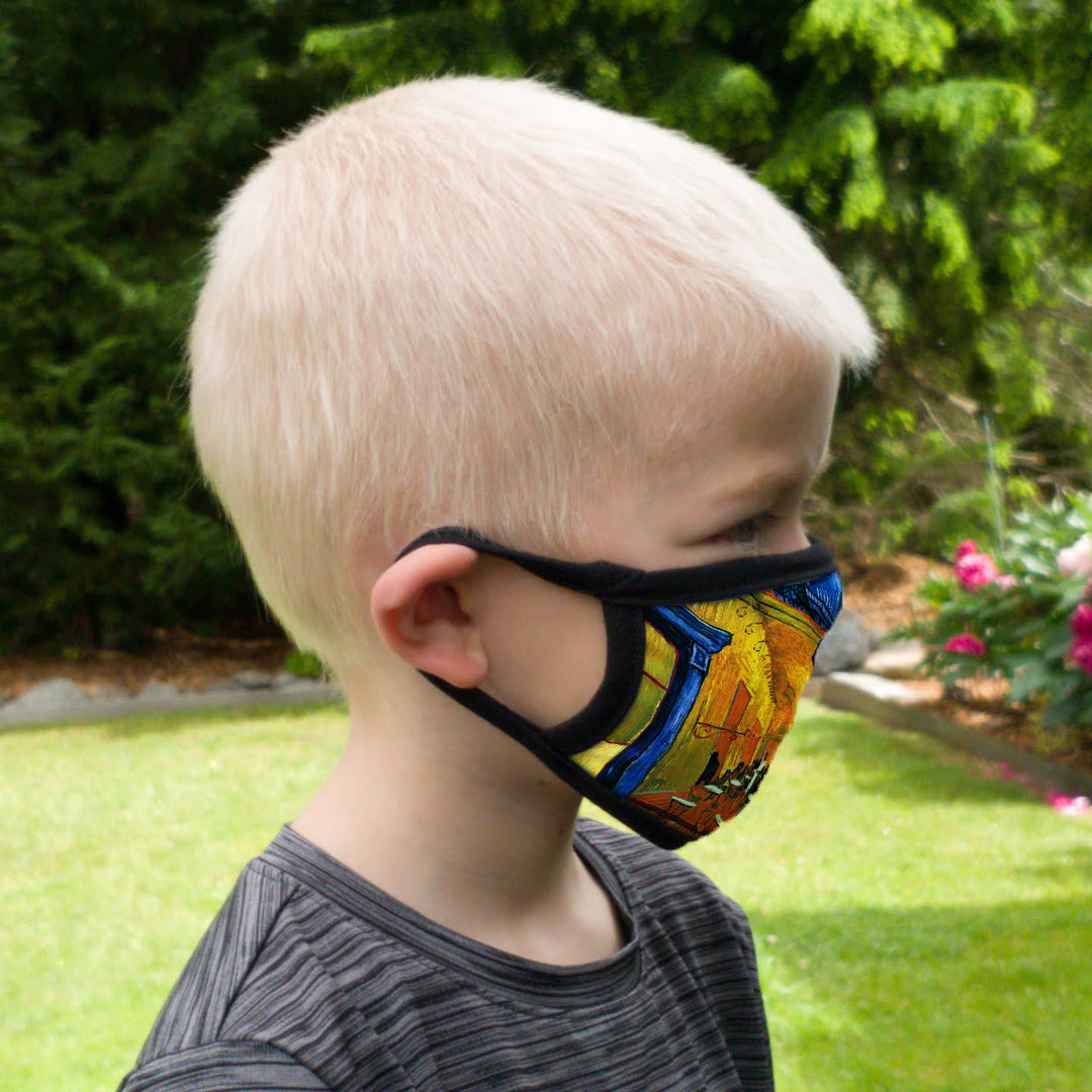 Buttonsmith Van Gogh Cafe Terrace Youth Adjustable Face Mask with Filter Pocket - Made in the USA - Buttonsmith Inc.