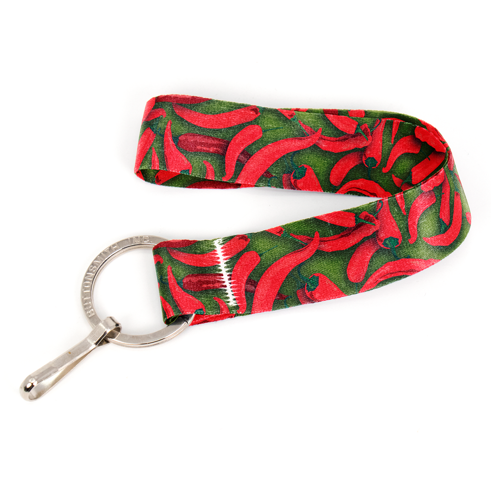 Chili Peppers Green Wristlet Lanyard - with Buckle and Flat Ring - Made in the USA