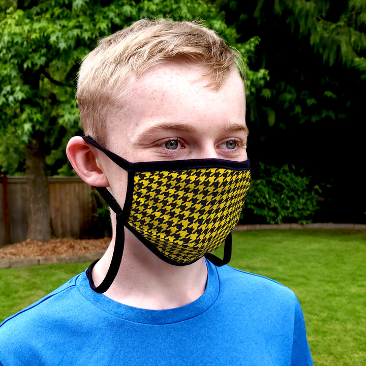 Buttonsmith Houndstooth Adult Adjustable Face Mask with Filter Pocket - Made in the USA - Buttonsmith Inc.