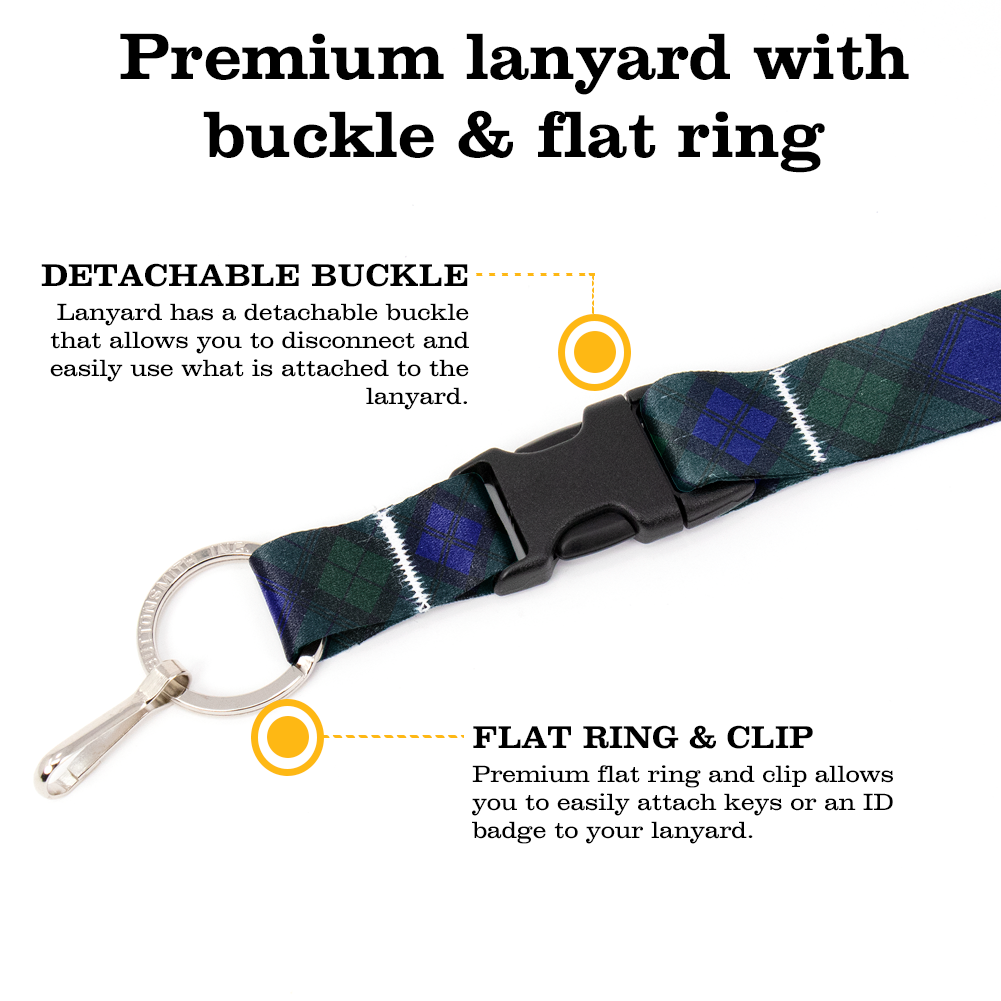 Blackwatch Plaid Breakaway Lanyard - with Buckle and Flat Ring - Made in the USA