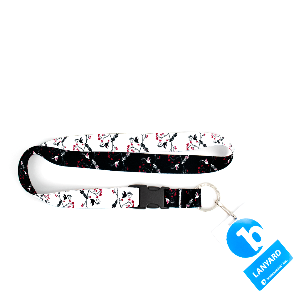 Love Birds Black & White Premium Lanyard - with Buckle and Flat Ring - Made in the USA