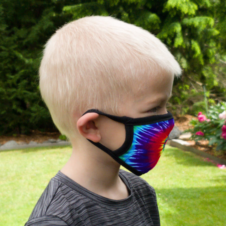 Buttonsmith Rainbow Tie Dye Youth Adjustable Face Mask with Filter Pocket - Made in the USA - Buttonsmith Inc.