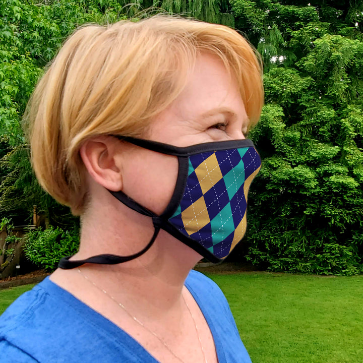 Buttonsmith Argyle Adult Adjustable Face Mask with Filter Pocket - Made in the USA - Buttonsmith Inc.