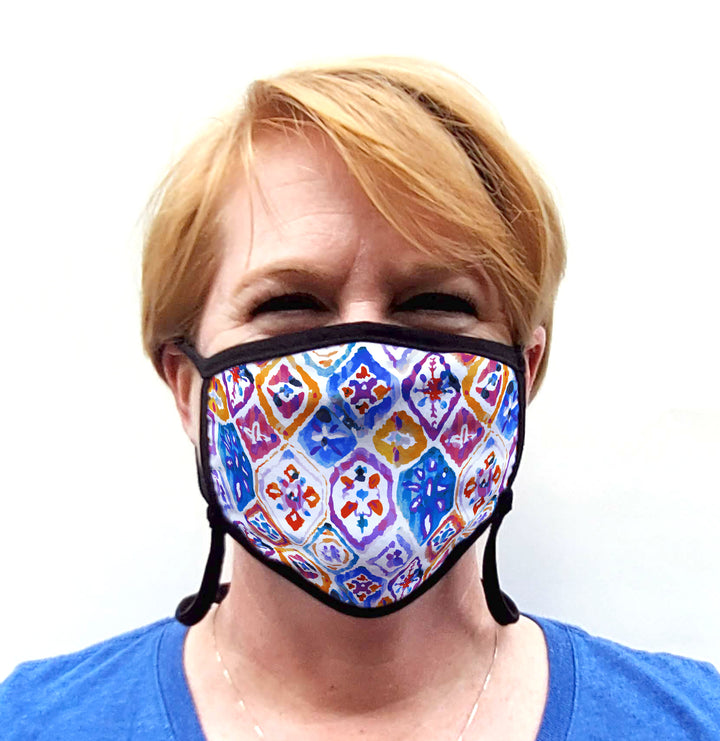 Buttonsmith Mosaic Youth Adjustable Face Mask with Filter Pocket - Made in the USA - Buttonsmith Inc.