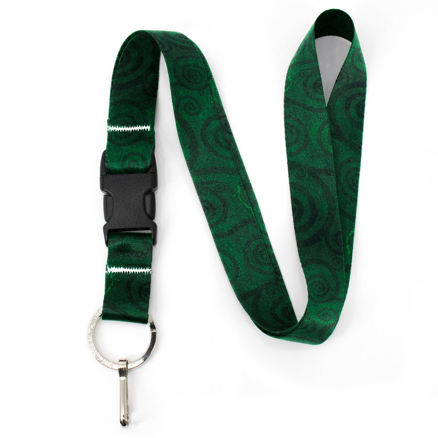 Buttonsmith Emerald Swirls Premium Lanyard - with Buckle and Flat Ring - Made in the USA - Buttonsmith Inc.