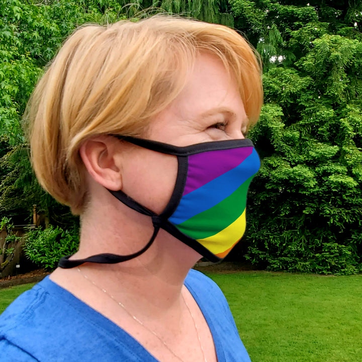 Buttonsmith Rainbow Flag Youth Adjustable Face Mask with Filter Pocket - Made in the USA - Buttonsmith Inc.