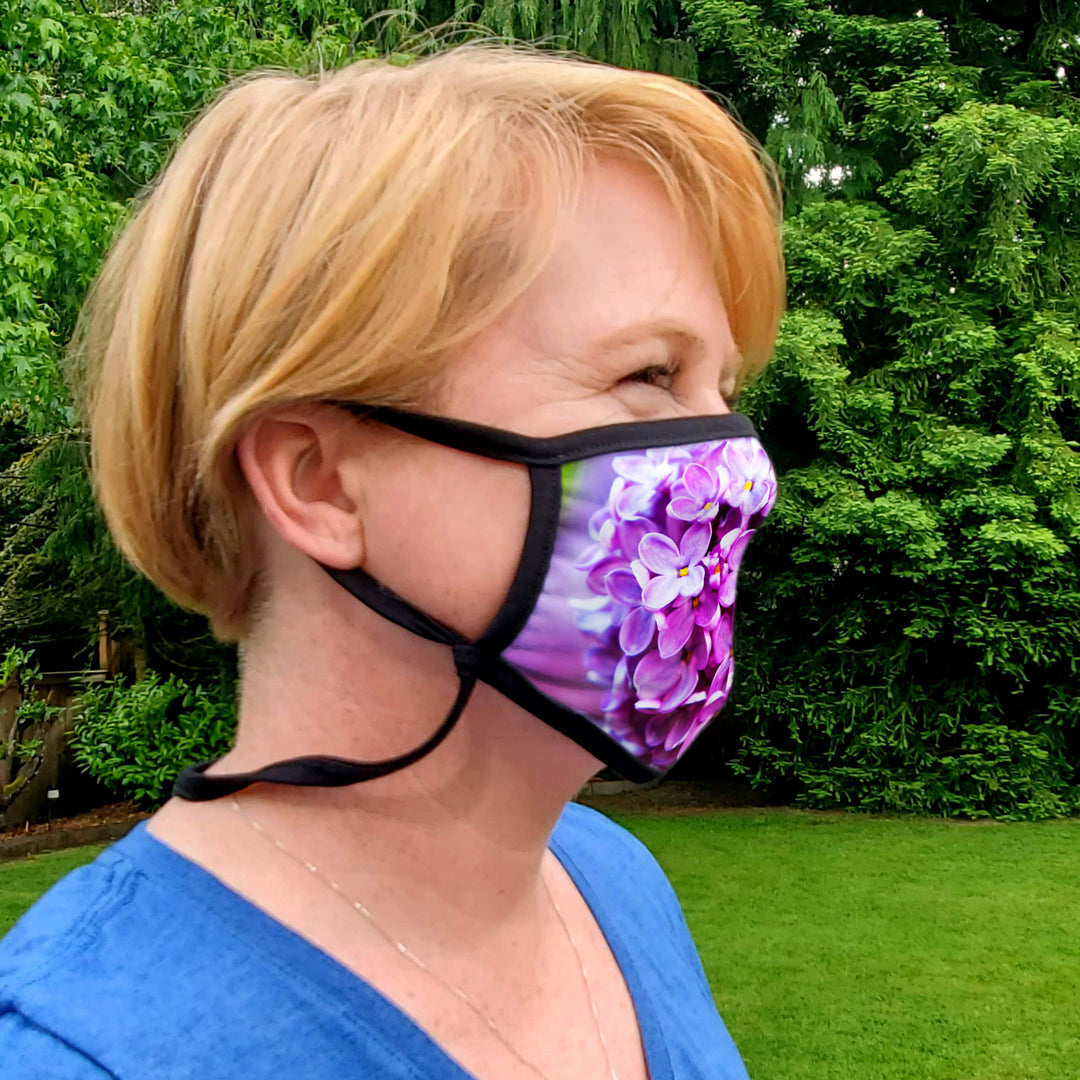 Buttonsmith Lilacs Adult Adjustable Face Mask with Filter Pocket - Made in the USA - Buttonsmith Inc.