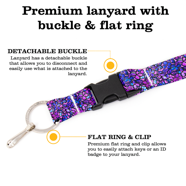 Lilacs Premium Lanyard - with Buckle and Flat Ring - Made in the USA