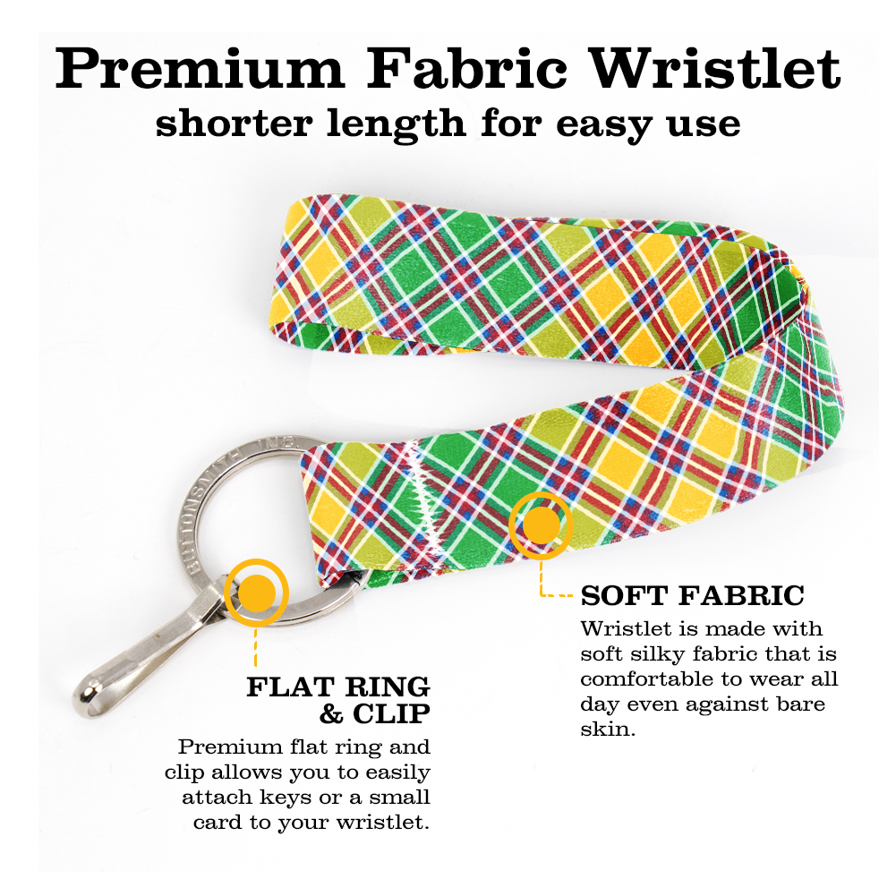 Jacobite Plaid Wristlet Lanyard - Short Length with Flat Key Ring and Clip - Made in the USA