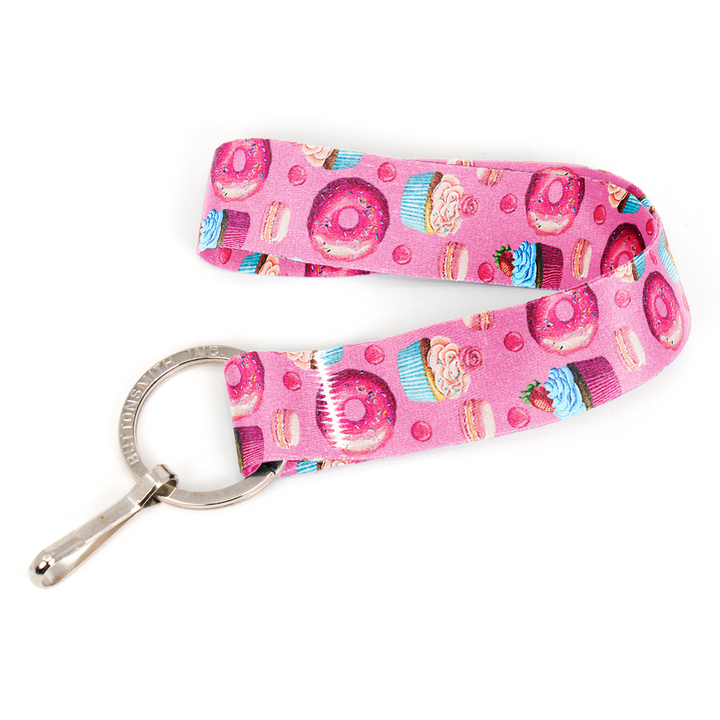 Sugar Sugar Pink Wristlet Lanyard - Short Length with Flat Key Ring and Clip - Made in the USA