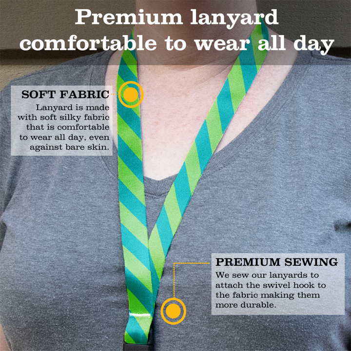 Aqua Stripes Premium Lanyard - with Buckle and Flat Ring - Made in the USA