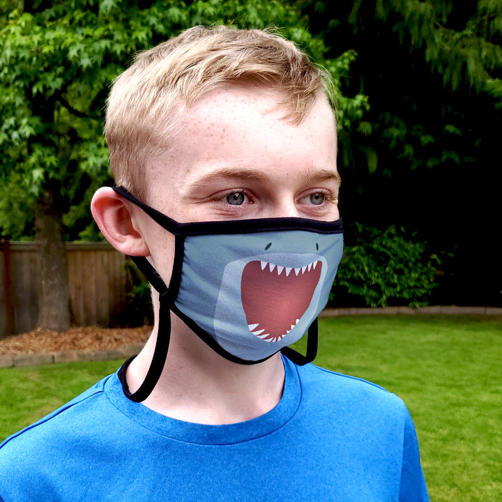 Buttonsmith Cartoon Shark Face Adult Adjustable Face Mask with Filter Pocket - Made in the USA - Buttonsmith Inc.