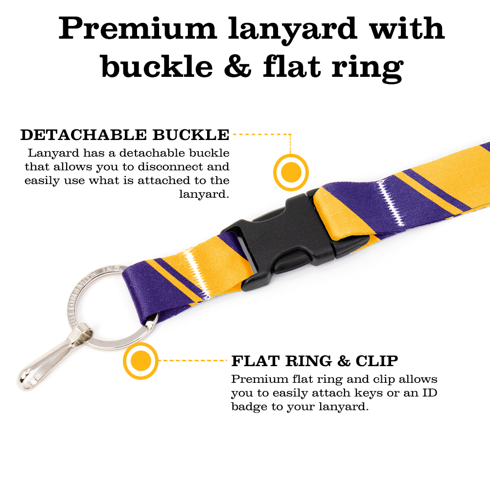 Purple Gold Stripes Breakaway Lanyard - with Buckle and Flat Ring - Made in the USA