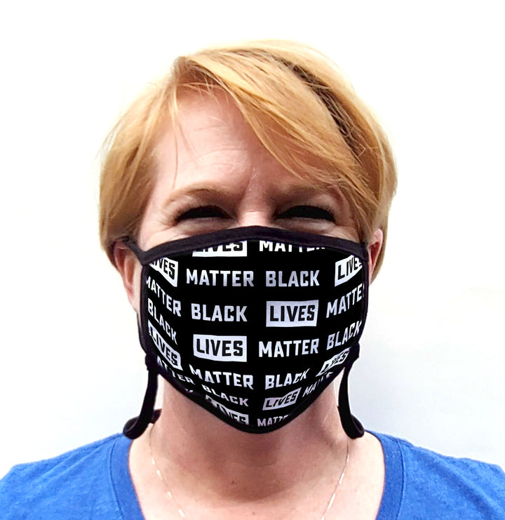 Buttonsmith Black Lives Matter Pattern Adult Adjustable Face Mask with Filter Pocket - Made in the USA - Buttonsmith Inc.