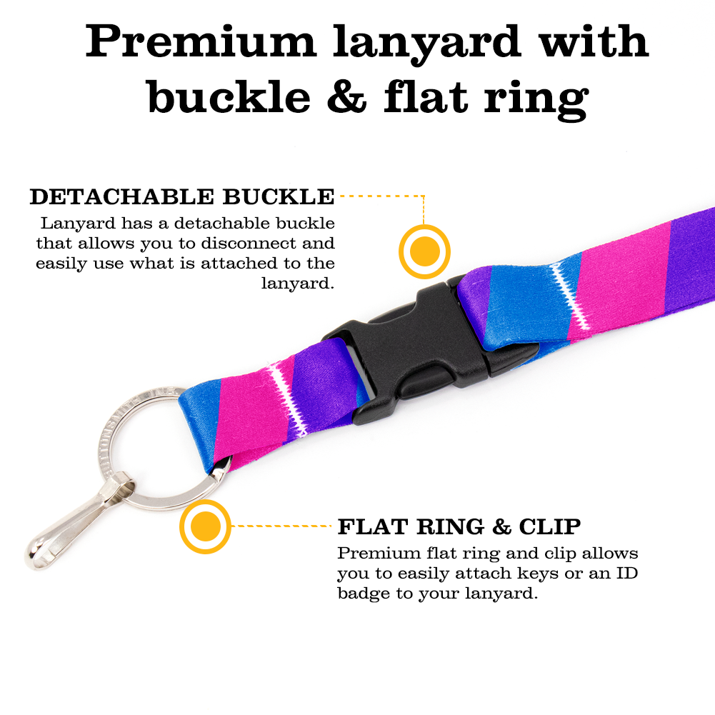 Bisexual Pride Breakaway Lanyard - with Buckle and Flat Ring - Made in the USA