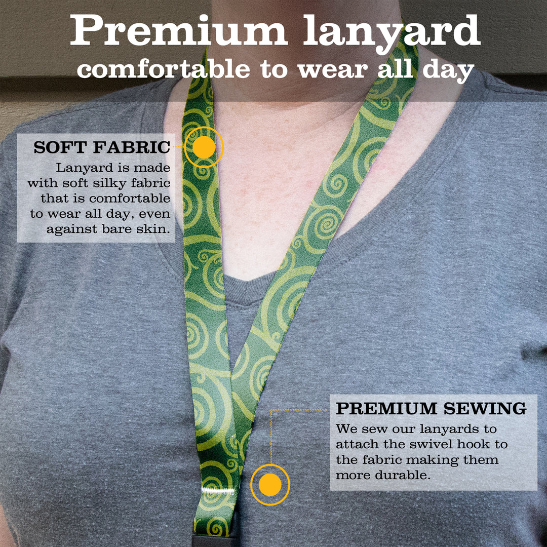 Buttonsmith Peridot Swirls Premium Lanyard - with Buckle and Flat Ring - Made in the USA - Buttonsmith Inc.