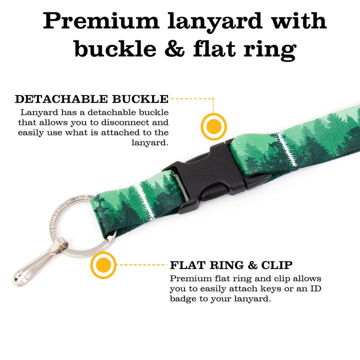 Green Trees Breakaway Lanyard - with Buckle and Flat Ring - Made in the USA