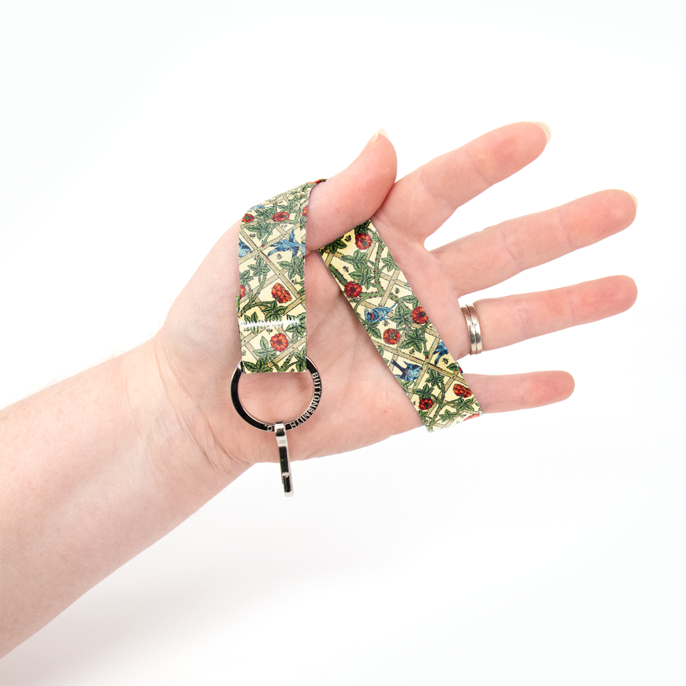 Morris Trellis Wristlet Lanyard - Short Length with Flat Key Ring and Clip - Made in the USA