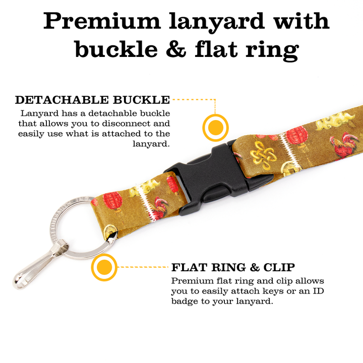 Lunar Rooster Zodiac Breakaway Lanyard - with Buckle and Flat Ring - Made in the USA