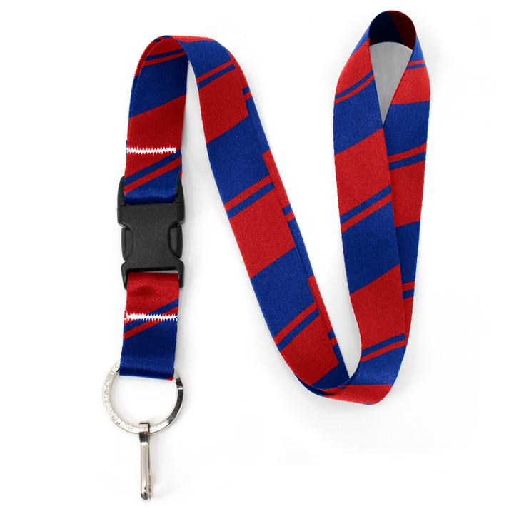 Blue Red Stripes Premium Lanyard - with Buckle and Flat Ring - Made in the USA