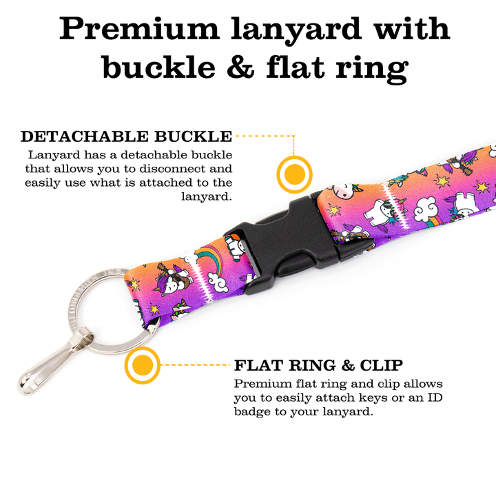 Unicorns Breakaway Lanyard - with Buckle and Flat Ring - Made in the USA