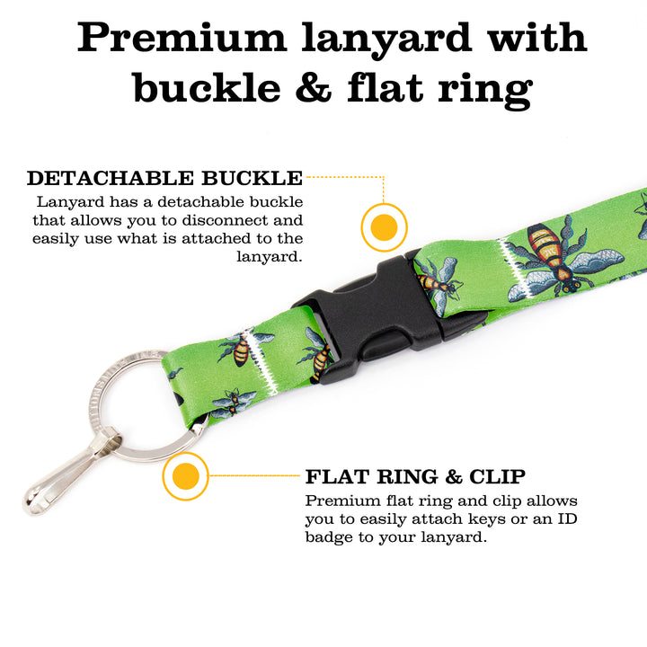 Buttonsmith Bees Breakaway Lanyard - with Buckle and Flat Ring - Based on Rebecca McGovern Art - Officially Licensed - Made in the USA - Buttonsmith Inc.