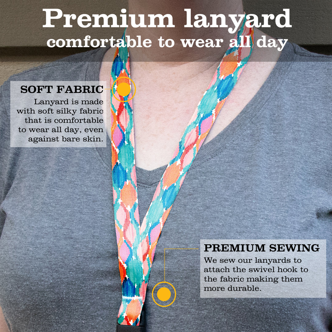 Buttonsmith Ikat Pattern Premium Lanyard - with Buckle and Flat Ring - Made in the USA - Buttonsmith Inc.