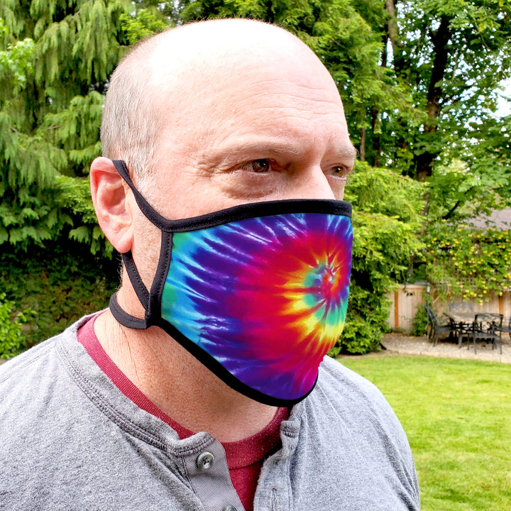 Buttonsmith Rainbow Tie Dye Adult Adjustable Face Mask with Filter Pocket - Made in the USA - Buttonsmith Inc.