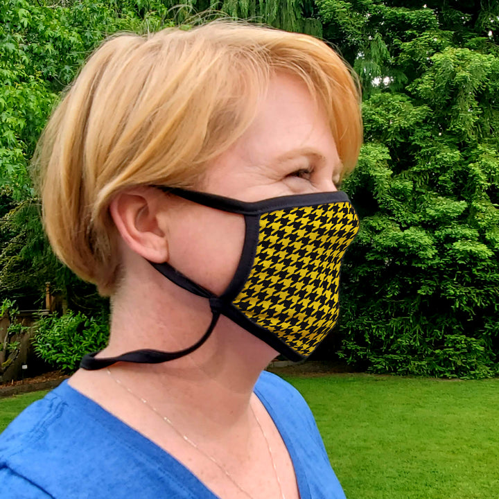 Buttonsmith Houndstooth Adult Adjustable Face Mask with Filter Pocket - Made in the USA - Buttonsmith Inc.