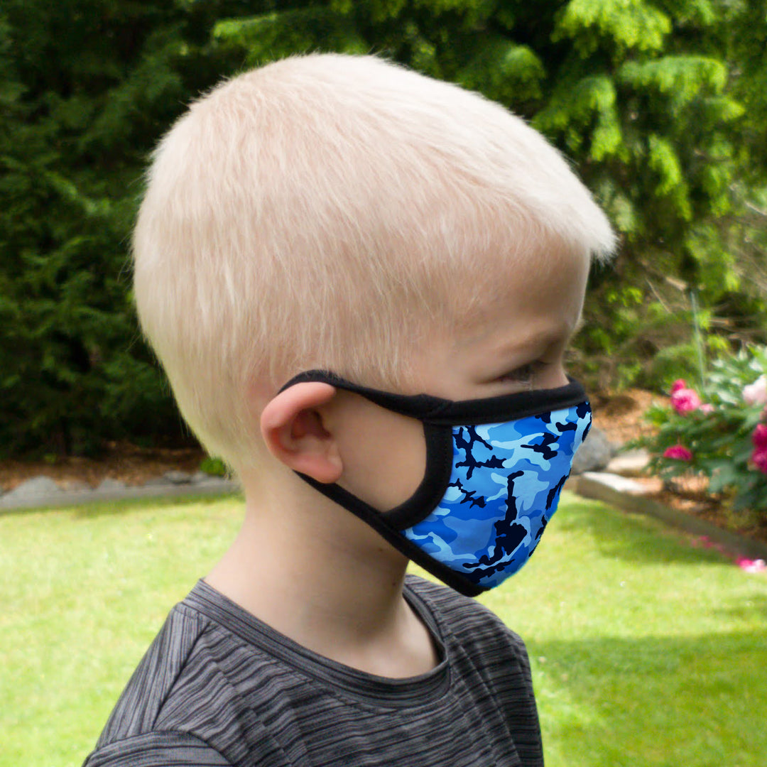 Buttonsmith Blue Camo Adult Adjustable Face Mask with Filter Pocket - Made in the USA - Buttonsmith Inc.