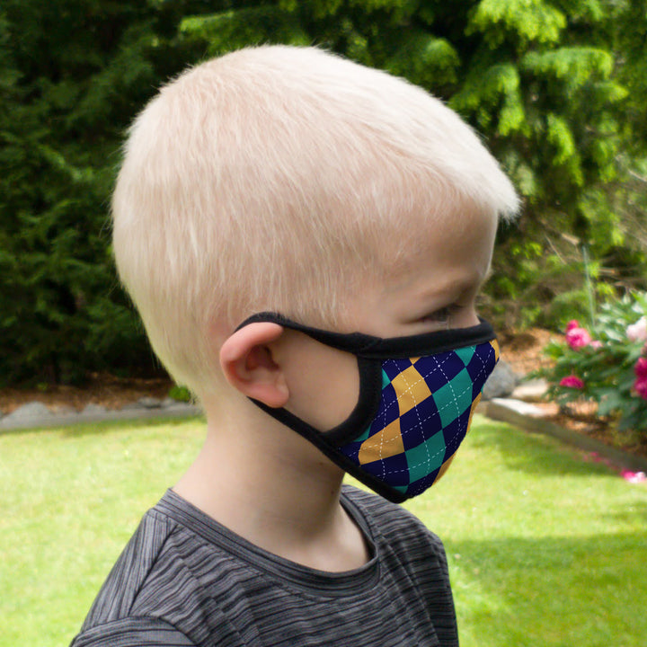 Buttonsmith Argyle Youth Adjustable Face Mask with Filter Pocket - Made in the USA - Buttonsmith Inc.