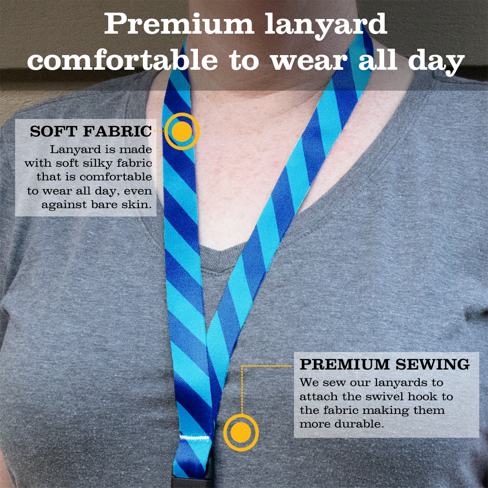 Blue Stripes Premium Lanyard - with Buckle and Flat Ring - Made in the USA