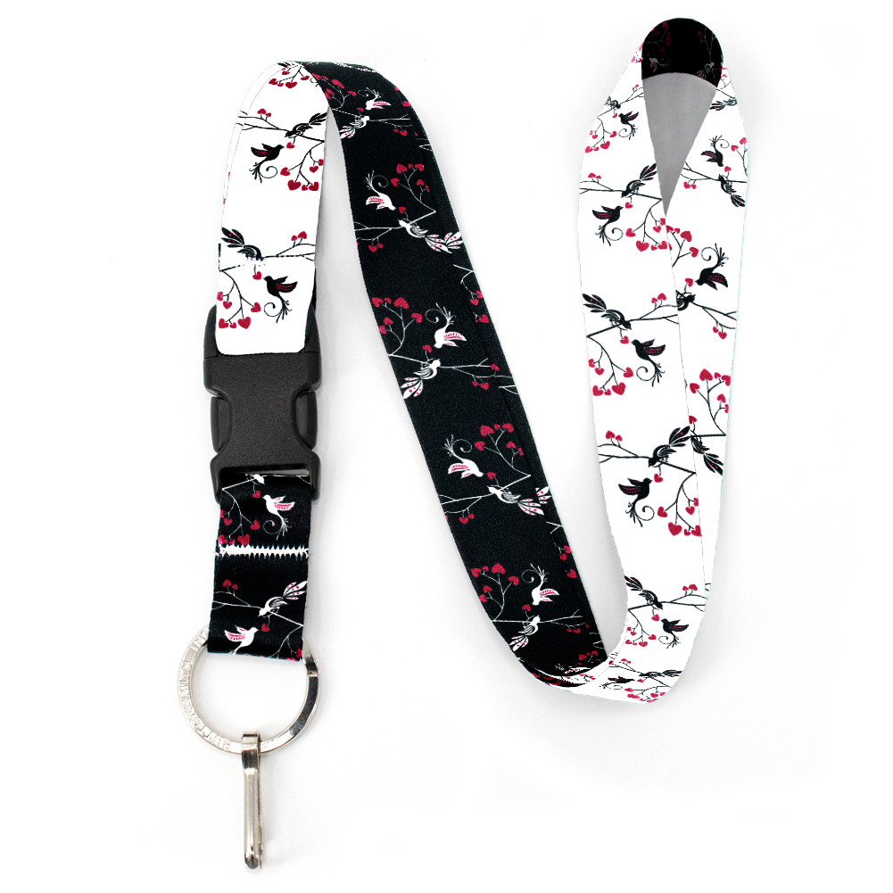 Love Birds Black & White Premium Lanyard - with Buckle and Flat Ring - Made in the USA