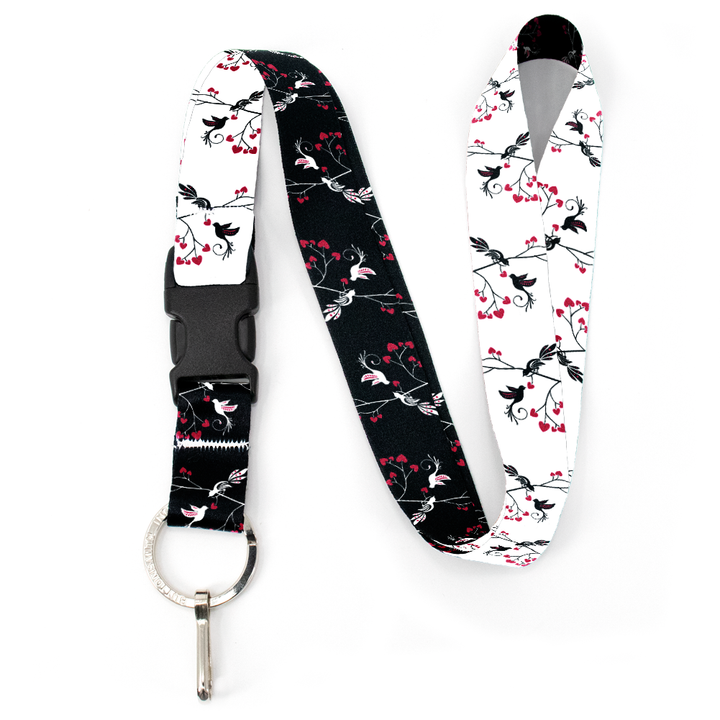 Love Birds Black & White Premium Lanyard - with Buckle and Flat Ring - Made in the USA