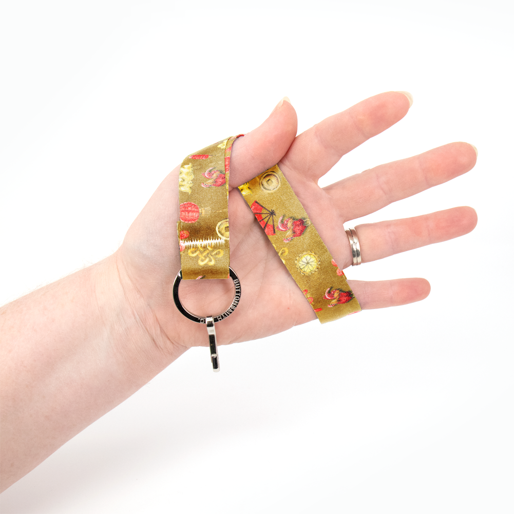 Zodiac Lunar Rooster Wristlet Lanyard - Short Length with Flat Key Ring and Clip - Made in the USA