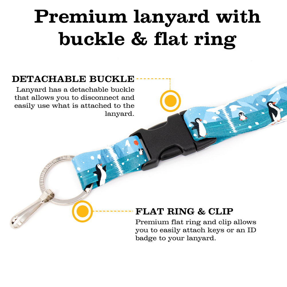 Penguins Breakaway Lanyard - with Buckle and Flat Ring - Made in the USA