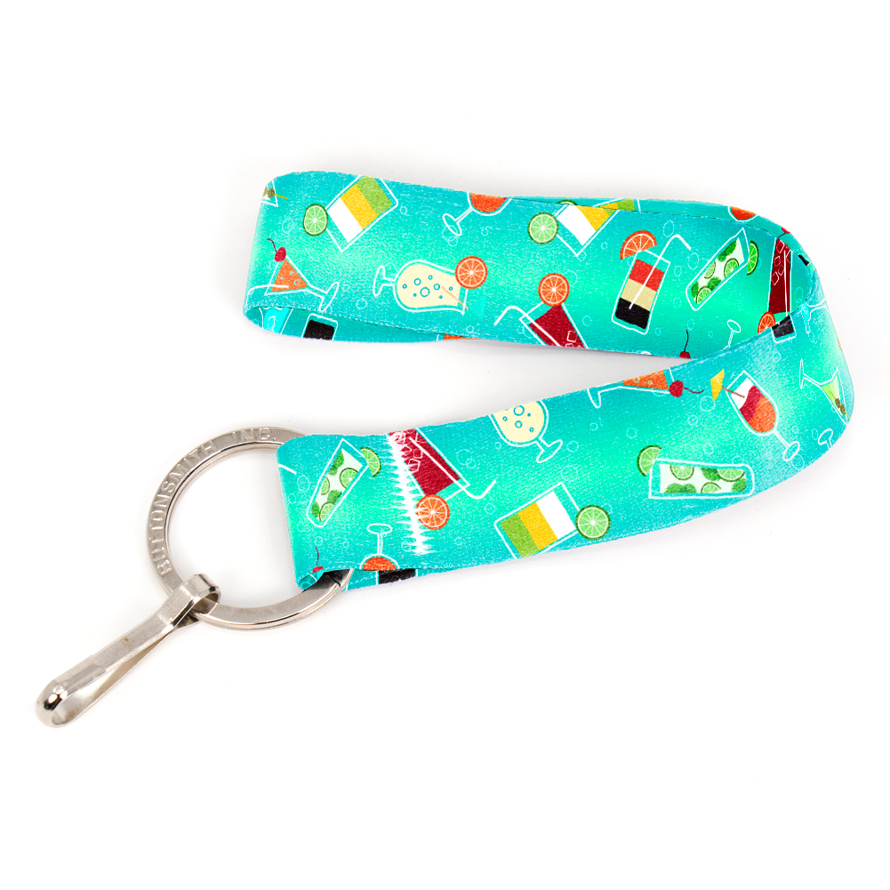 Cocktails Wristlet Lanyard - with Buckle and Flat Ring - Made in the USA