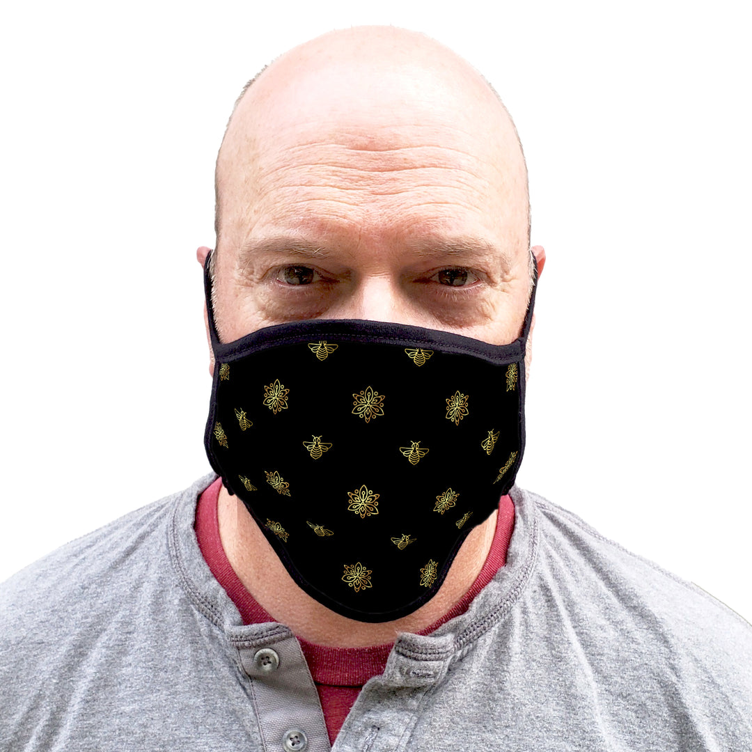 Buttonsmith Bees Adult XL Adjustable Face Mask with Filter Pocket - Made in the USA - Buttonsmith Inc.