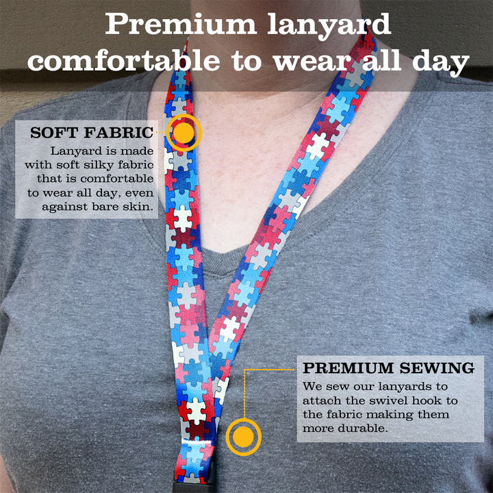 Democracy Puzzle Premium Lanyard - with Buckle and Flat Ring - Made in the USA