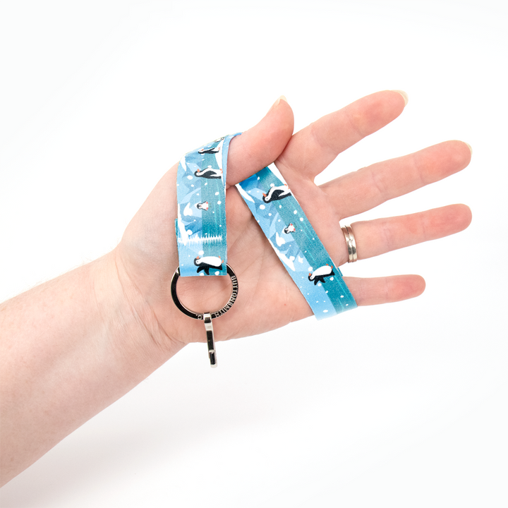 Penguins Wristlet Lanyard - Short Length with Flat Key Ring and Clip - Made in the USA