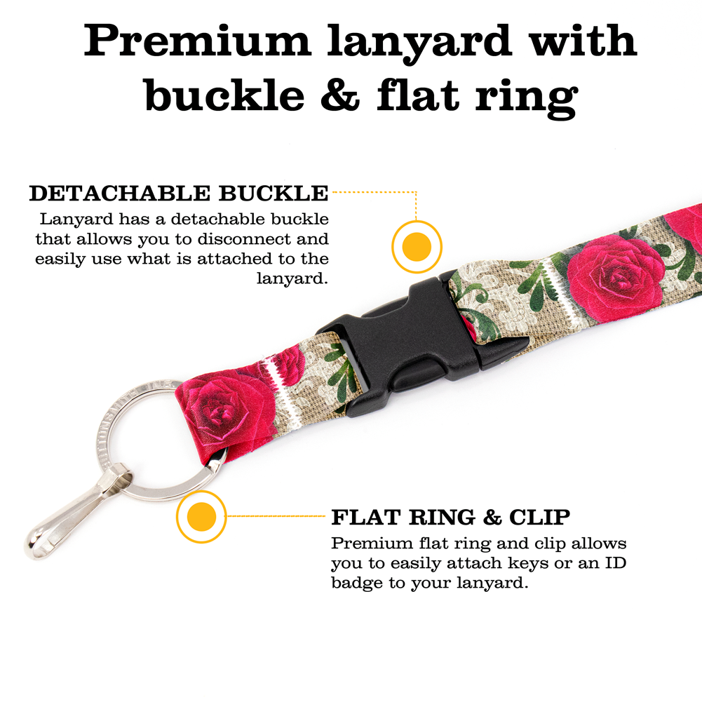 Camilla Lace Premium Lanyard - with Buckle and Flat Ring - Made in the USA