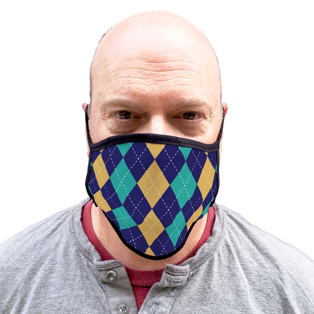 Buttonsmith Argyle Adult XL Adjustable Face Mask with Filter Pocket - Made in the USA - Buttonsmith Inc.